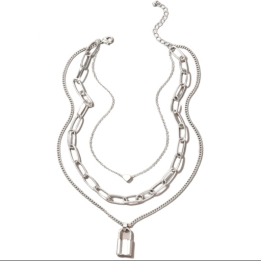 Chunky Heart and Lock Layered Necklace